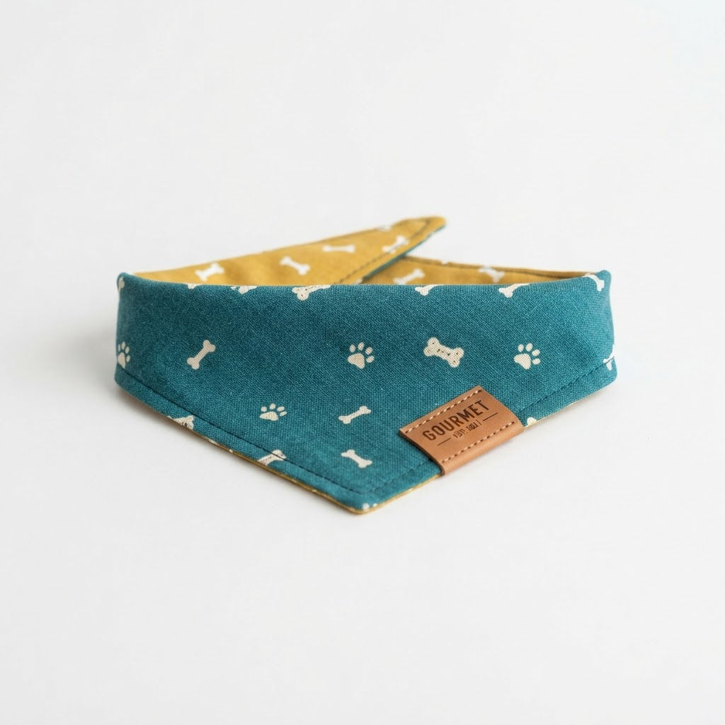 Gourmet - Dog Bandana - Reversible - Compact - Teal - All About Your Animals