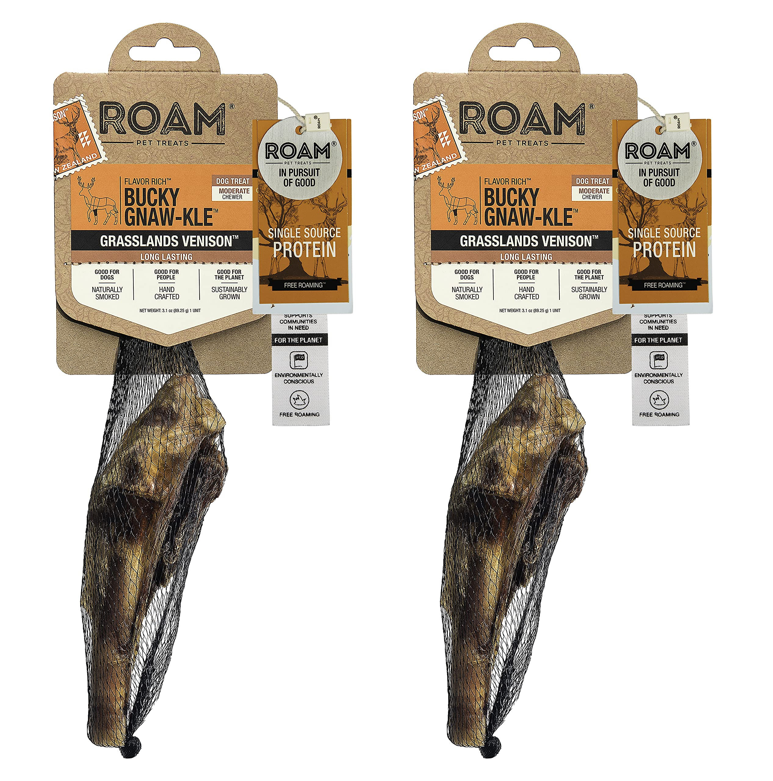 ROAM Pet Treats Bucky Gnaw-kle – Grasslands Venison Knuckle Dog Chew Single Ingr
