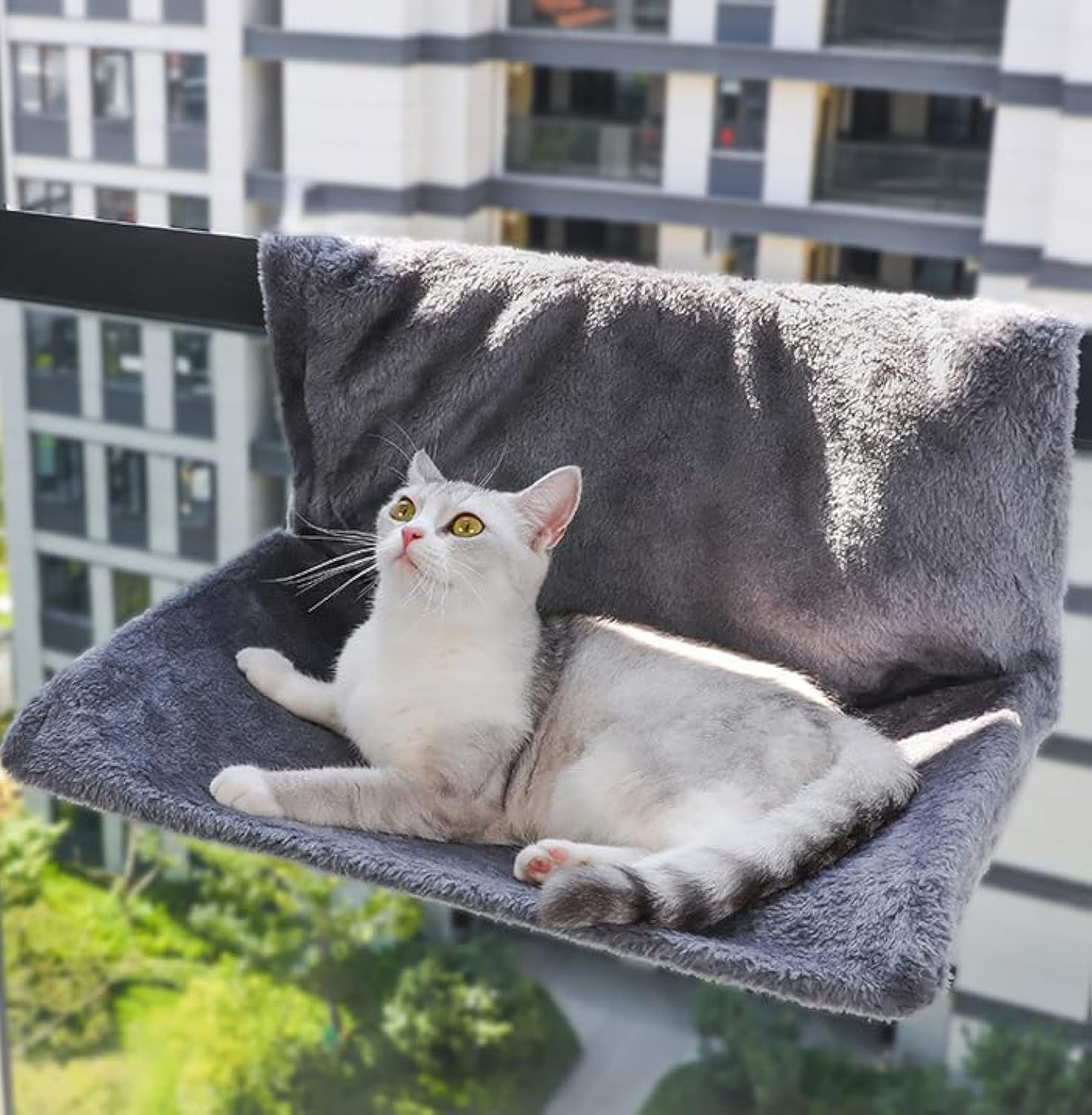 Generic Premium Grey Faux Fur Cat Hammock Cat Window Perch for cats