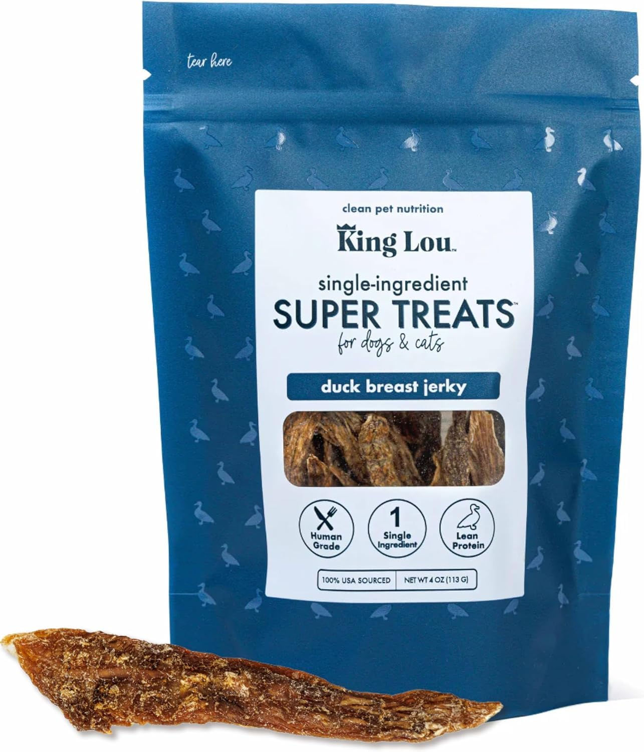 King Lou Pets - Duck Jerky Dog Treats - Dehydrated Raw Duck for dogs