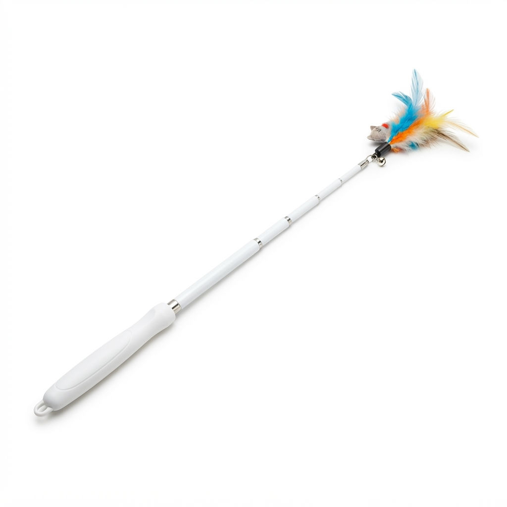 Shatterproof - Cat Feather Wand - Retractable - Compact - White - All About Your Animals