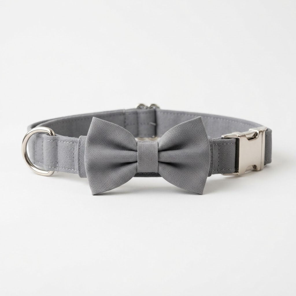 Washable - Dog Collar Bow Tie - Handmade - XL - Gray - All About Your Animals