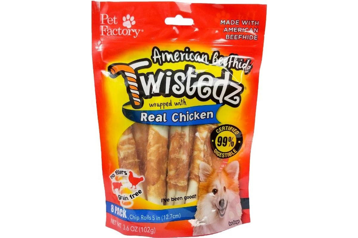 Pet Factory Twistedz American Beefhide 5" Chip Rolls Dog Chew Treats w/ Real Chi