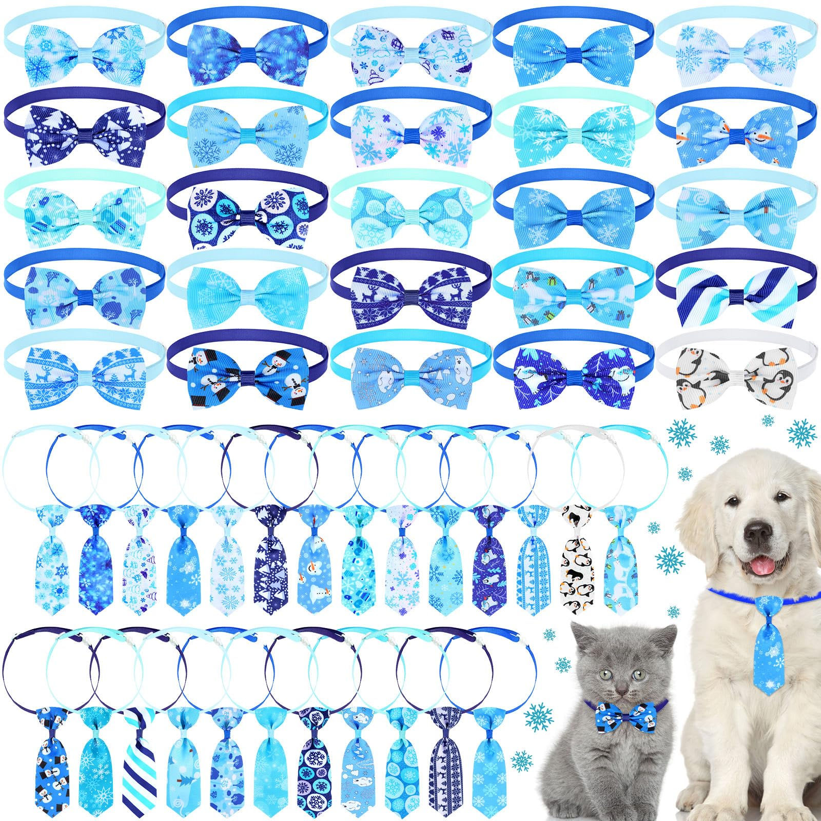50 pcs winter dog collar with bow christmas dog ties adjustable cat bow ties nec