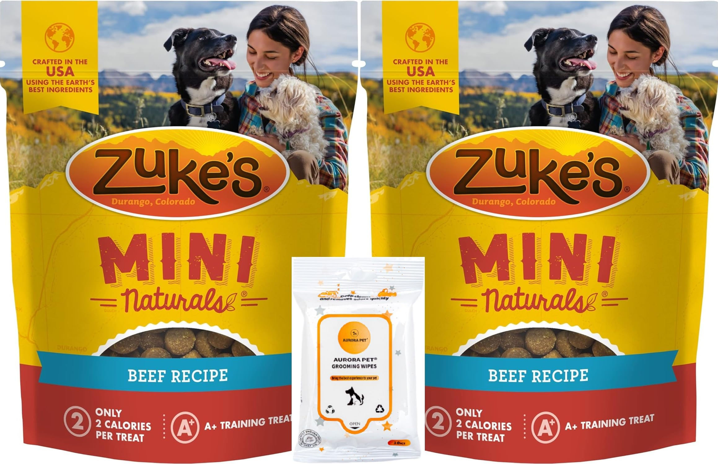 Aurora Pet Bundle (2) 16-oz Zukes Mini Naturals Beef Recipe Soft Dog Treats with