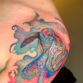 watercolor tattoo,turtle tattoo,marine theme tattoo,dotwork tattoo