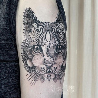 dot-work,mandala, ornamental cat tattoo