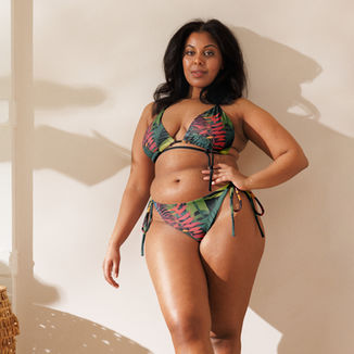 Women's Vibrant Leaf String Bikini Top front view on model