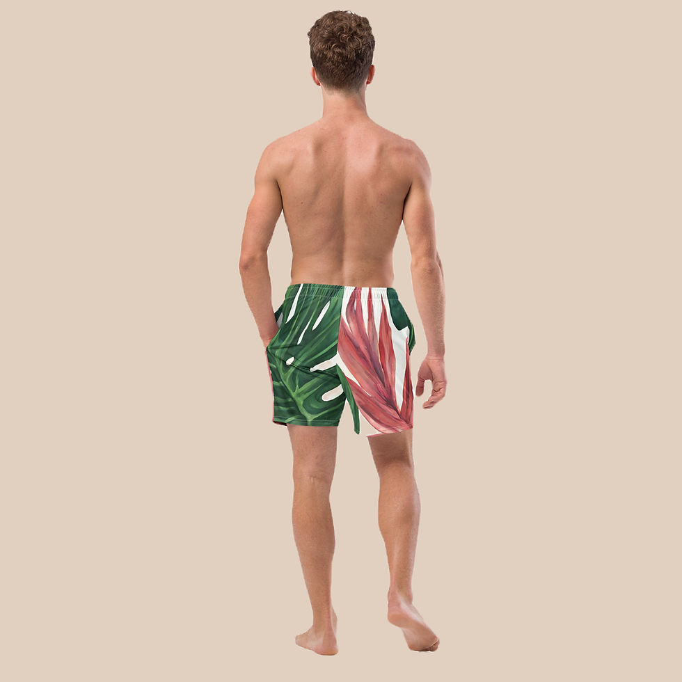 Men's Tropical Leaves Swim Trunks back view