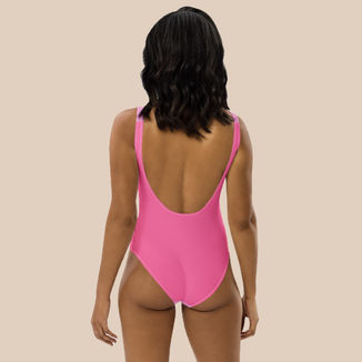 Women's Pink One-Piece Swimsuit back view on model