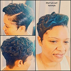 Short pin curl hairstyle on relaxed hair