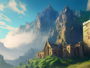 mountains with monastery in valley