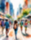 watercolor of crowded street
