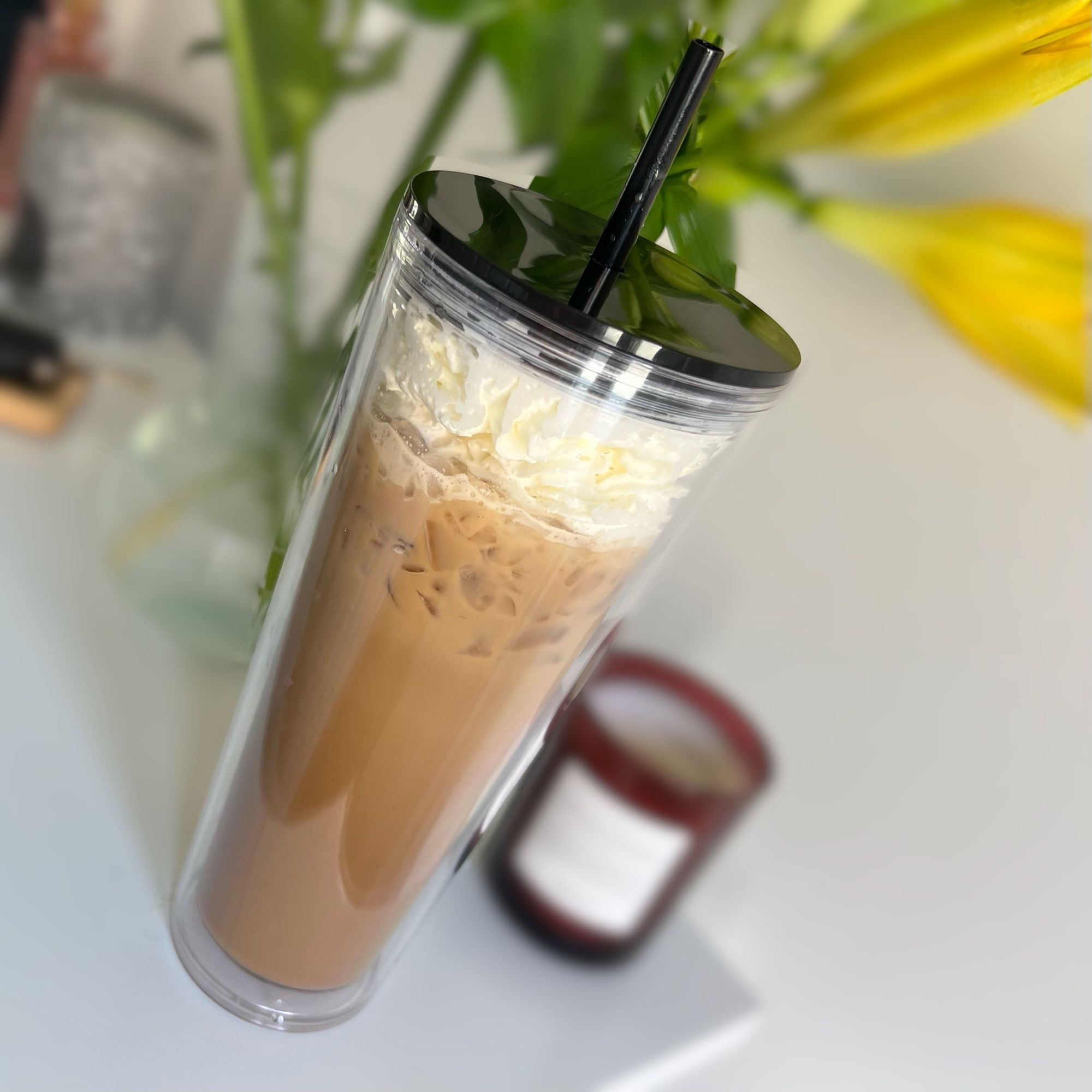 Black or Clear Plastic 24OZ Tumbler with lid and straw