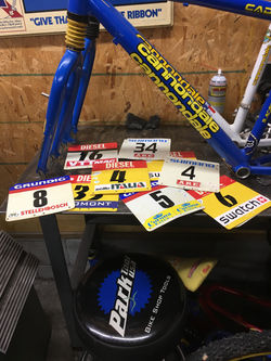 Kim's race numbers #8 from Stellenbosch and #5 from Kaprun where she finished 4th