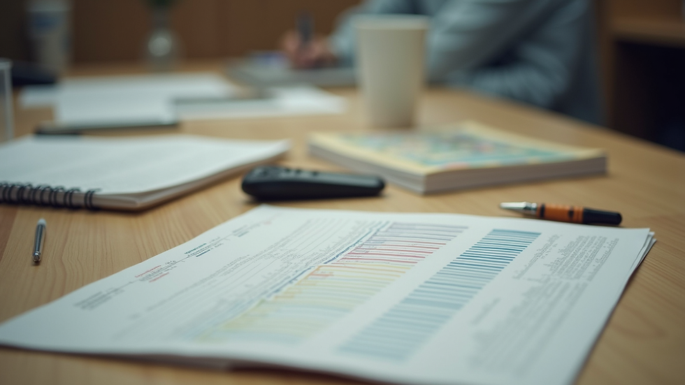 Eye-level view of a student’s desk with organized history notes and timeline charts