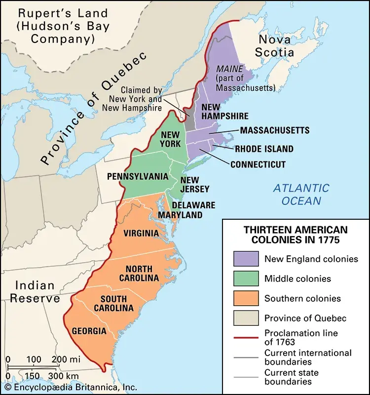 Map of the 13 Colonies