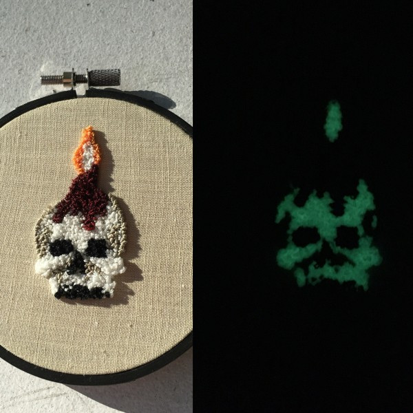 I got this super cool embroidery hoop by Harp & Thistle that GLOWS IN THE DARK!
