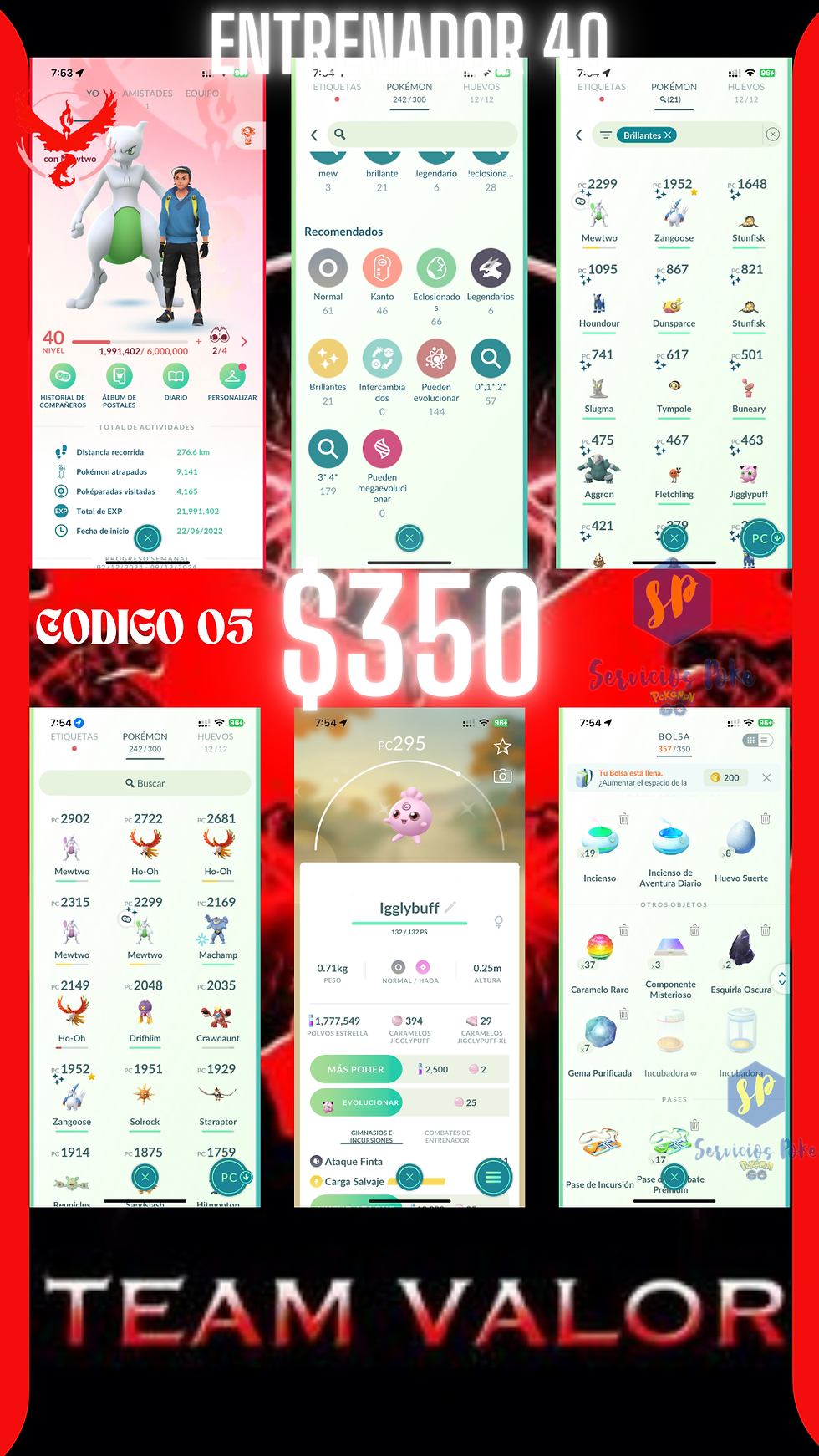 Entrenador nivel 40 valor + Pokémon Especial