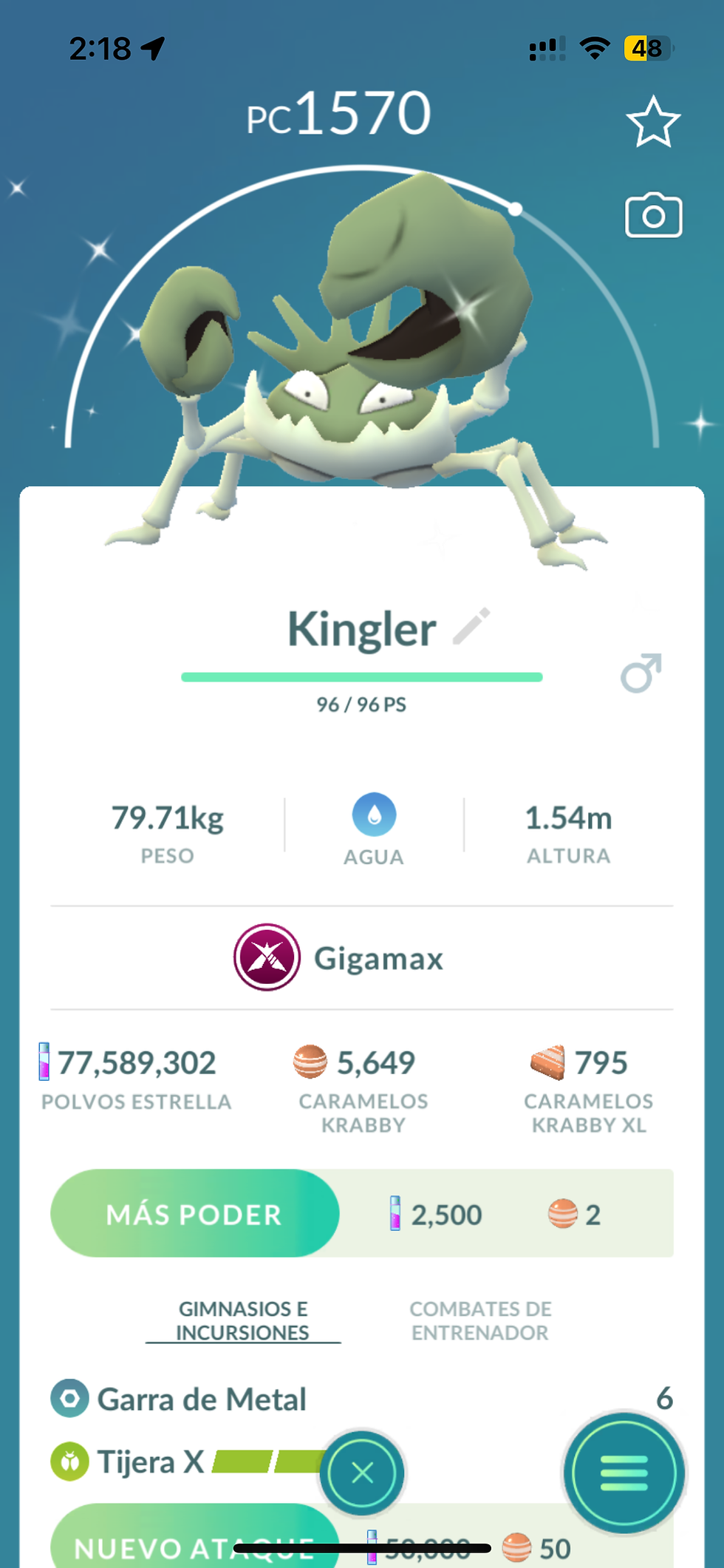 Kingler Gigamax Shiny x Intercambio /Lote 1
