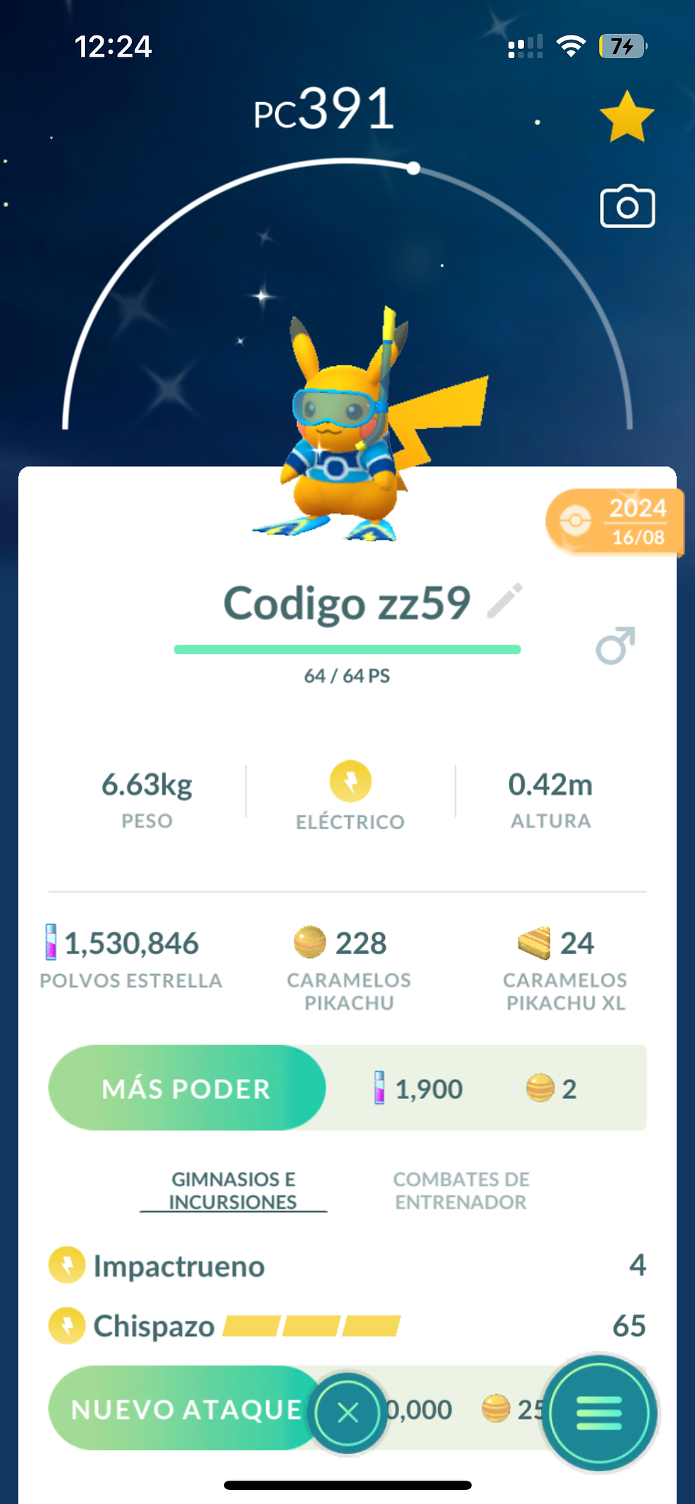 Pikachu nadador Shiny / Solo cambio rápido