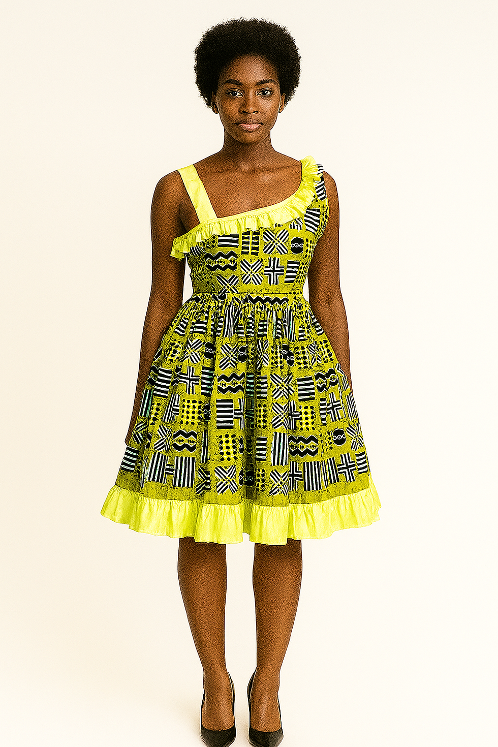 Playful One-Shoulder Ruffled Ankara Dress