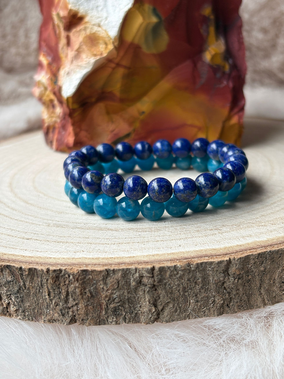 Weet met je derde oog armbandenset van apatiet en lapis luzuli