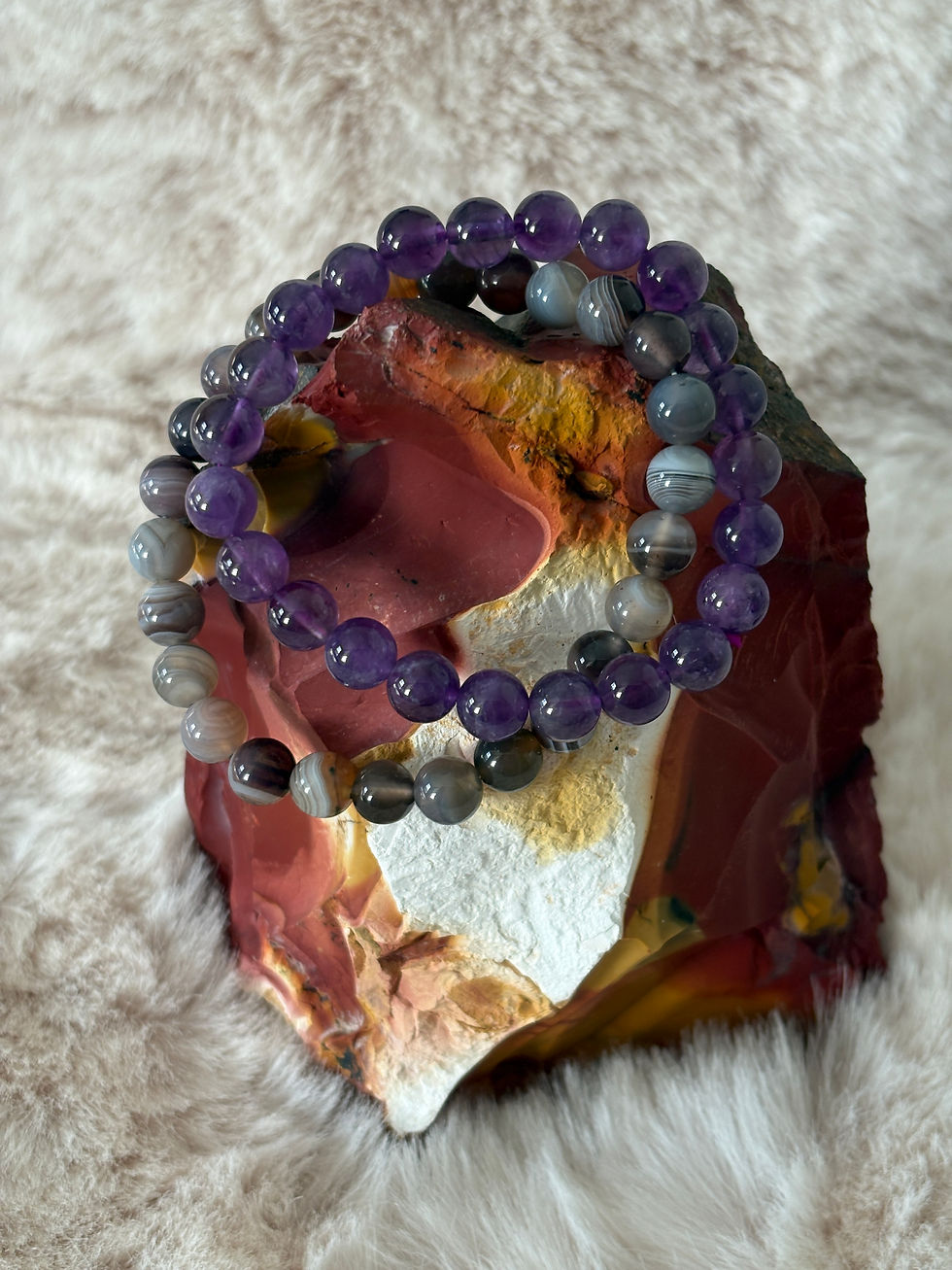 Nachtelijke balans armbandenset - amethist en botswana agaat