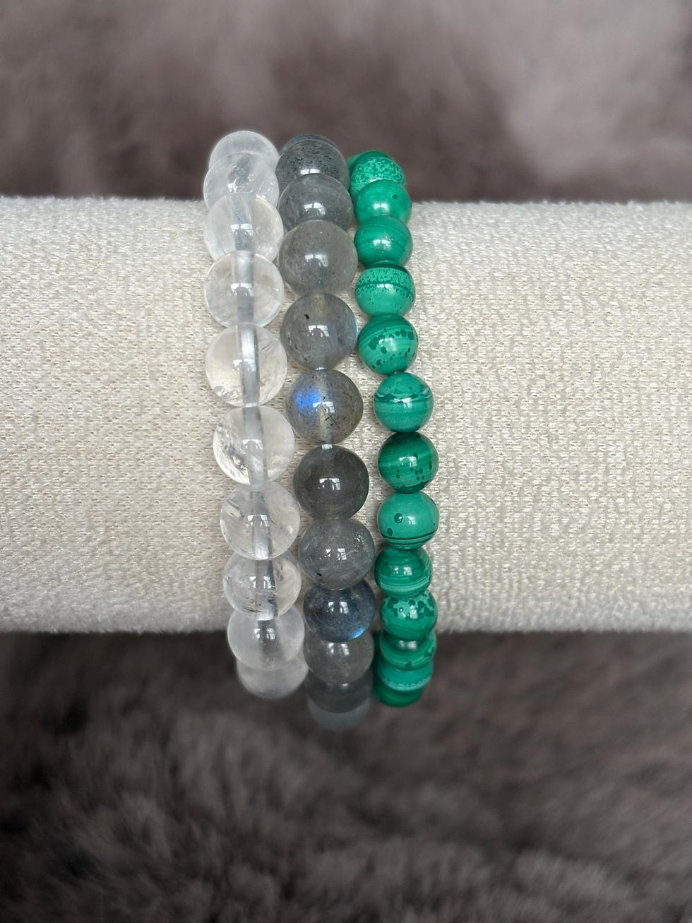 Beschermende rust armbandenset - bergkristal malachiet en labradoriet