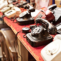 Old telephones in a row