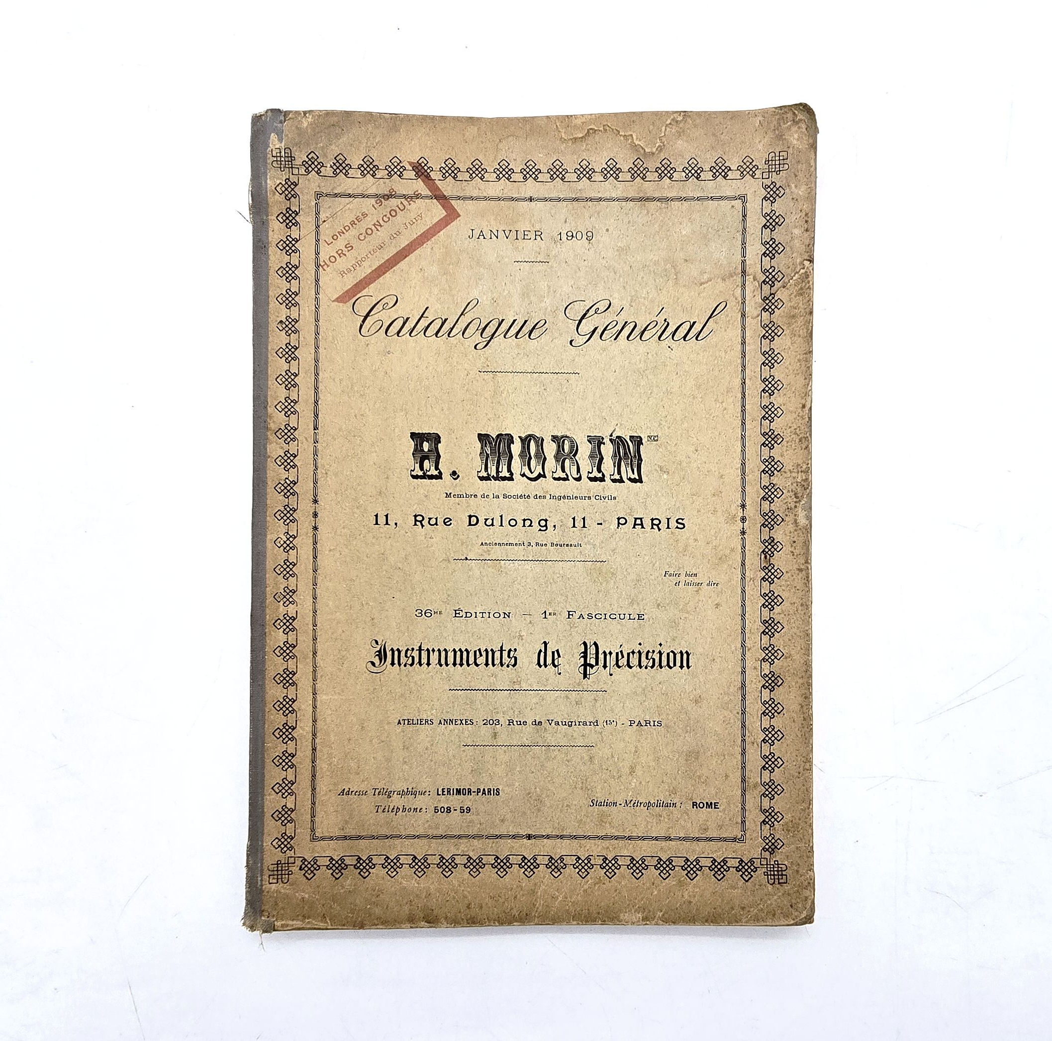 EA 1909 – Morin - Catalogue Général. Instruments de Précision