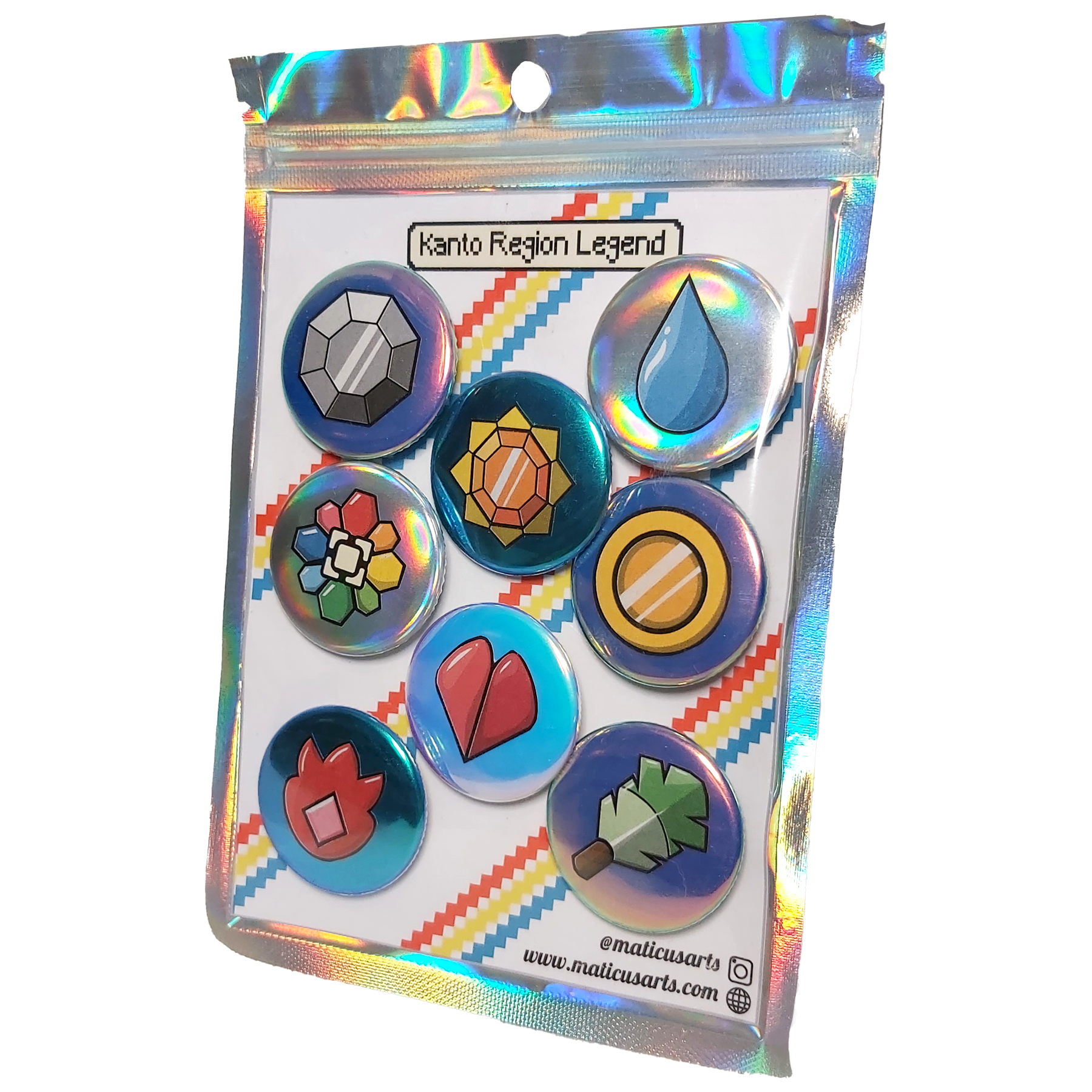 Holographic Kanto Badge Button Set