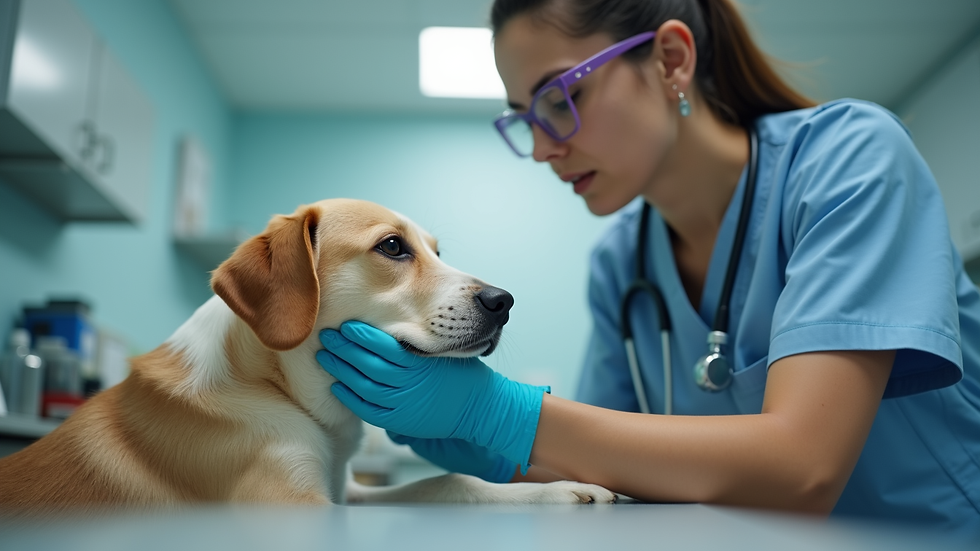 Close-up view of a veterinarian examining a dog in a clinic