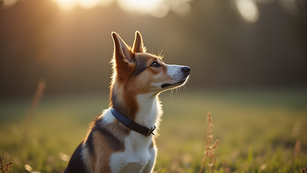 Close-up view of a dog sitting attentively during a training session
