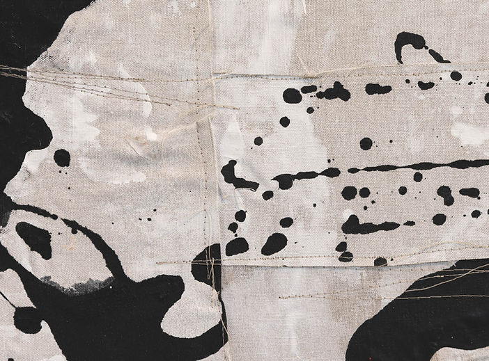 Toile de lin par tina Tictone, encre, acrylique et fil de coton
