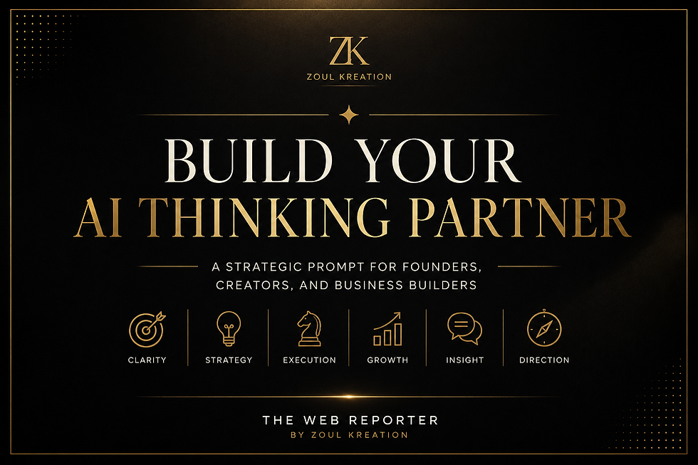 Black-and-gold graphic titled Build Your AI Thinking Partner, introducing a strategic ChatGPT prompt for founders, creators, and business builders.