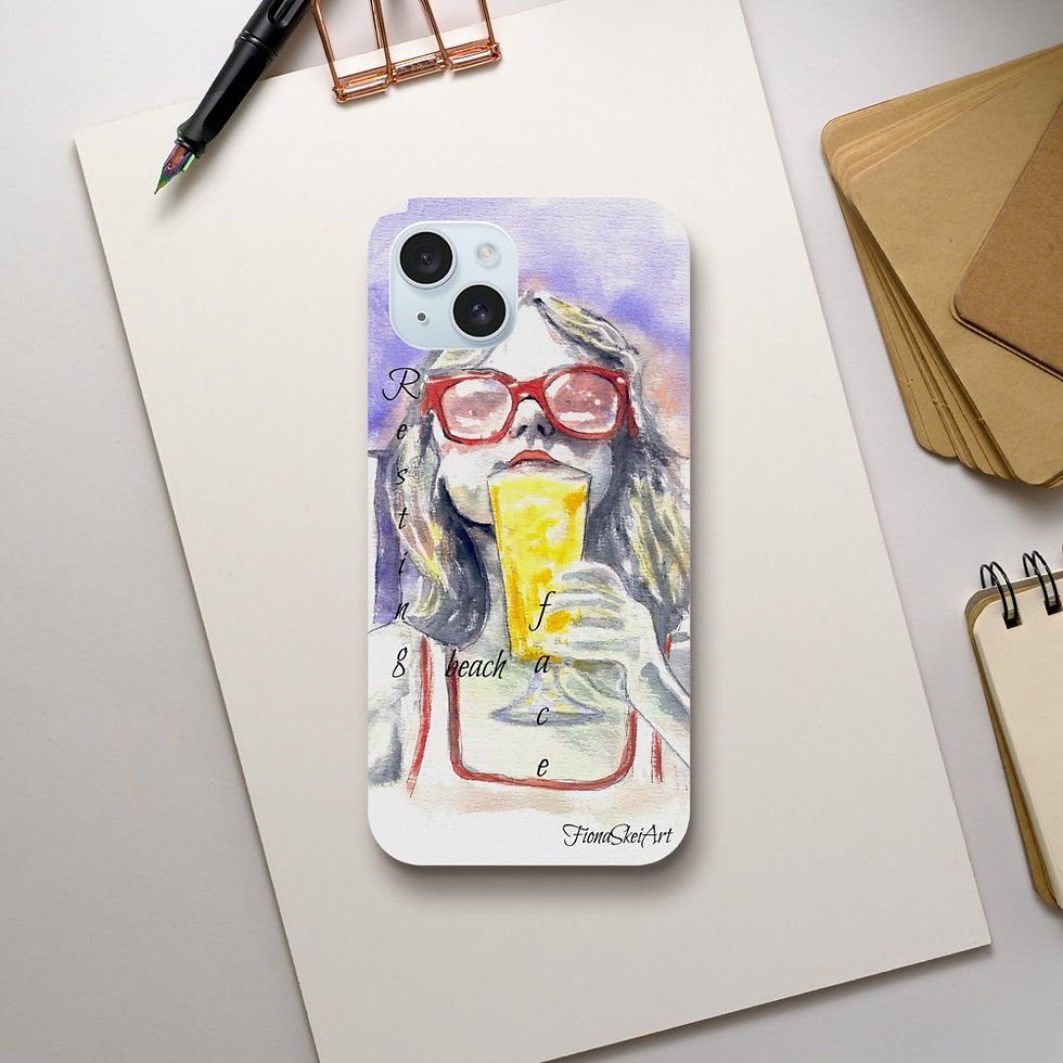 Woman with red glasses drinking from a glass, Funny Resting Beach Face Phone Case – Stylish & Durable Protection
