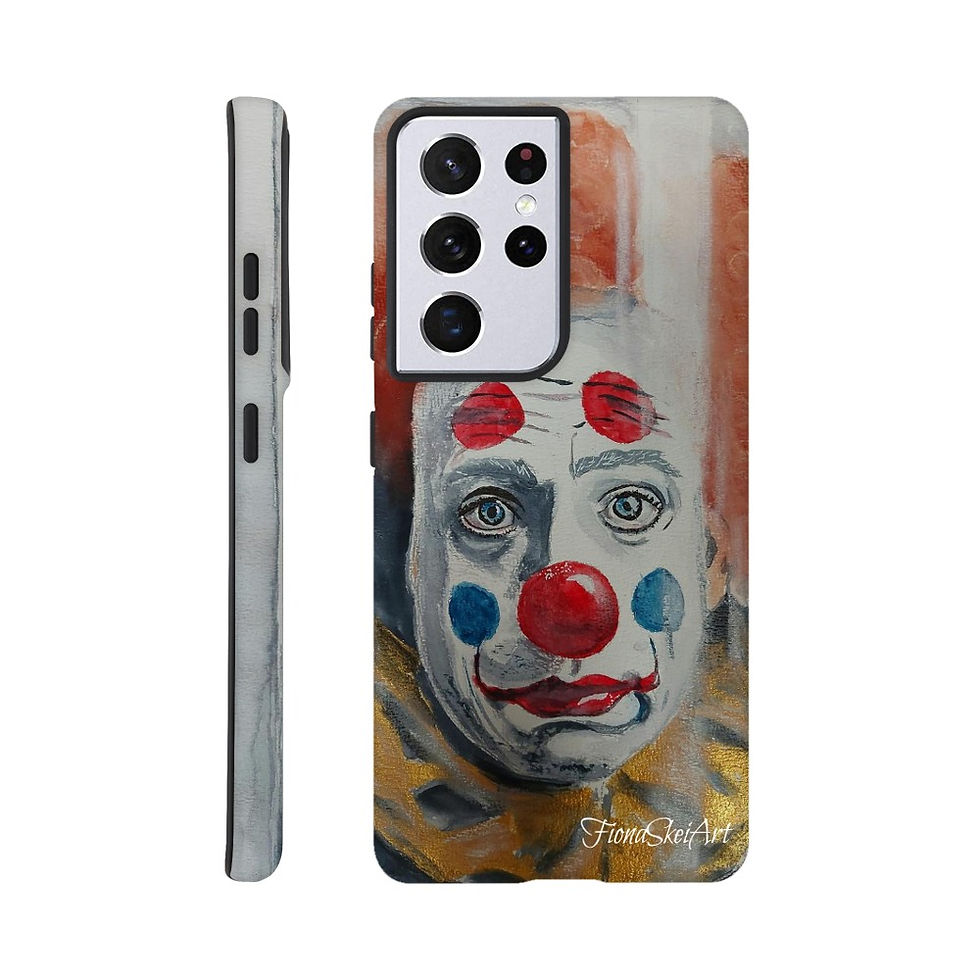 Phone case featuring a clown painting by Fiona Skei