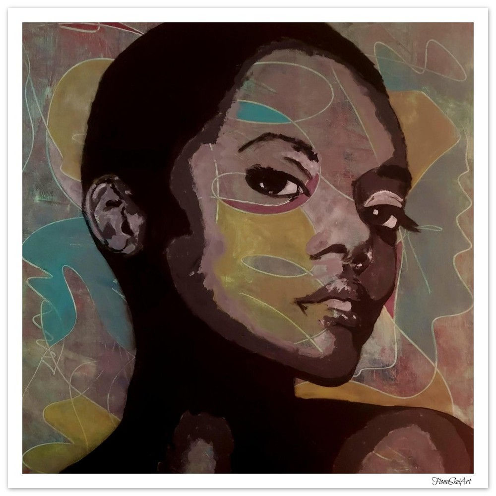 Abstract portrait painting of a woman