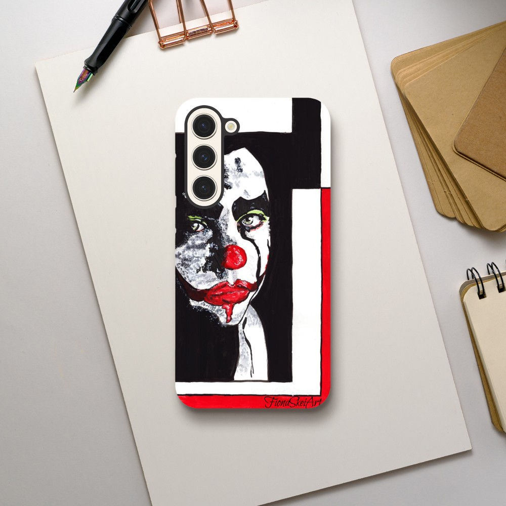 Phone case with clown illustration