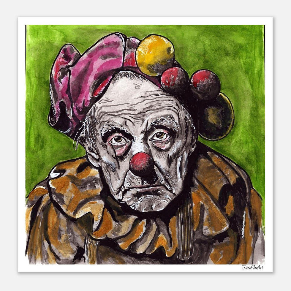 Sad clown portrait, watercolor painting