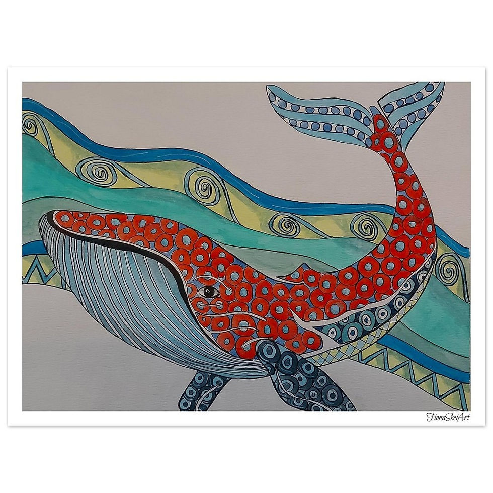 Red dotted whale ocean art print