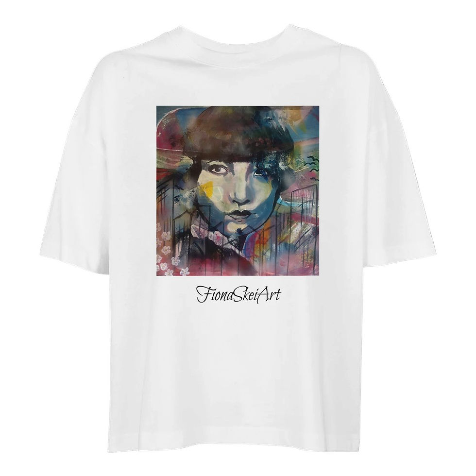 Thumbnail: Abstract portrait on white t-shirt; Fiona Skei Art