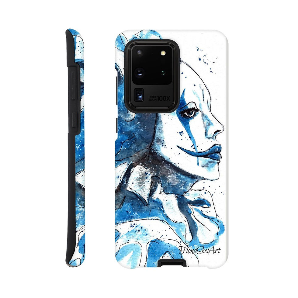 Thumbnail: Blue watercolor phone case, profile of a crying clown