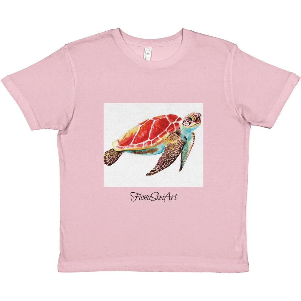 Pink kids' t-shirt, watercolor sea turtle