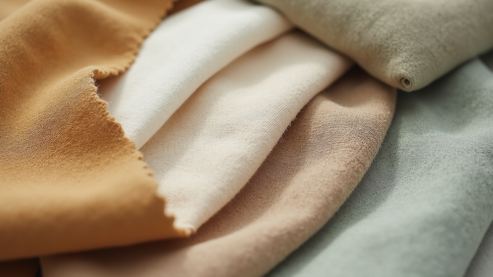 Close-up view of sustainable fabric samples with natural textures