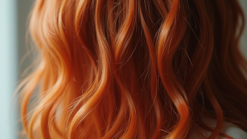 Close-up view of a vibrant auburn hair color