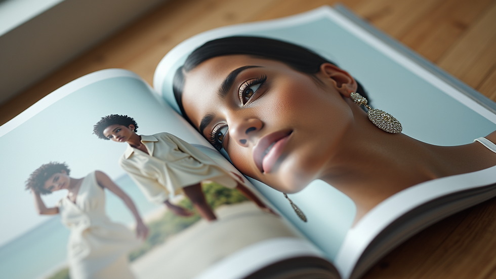 Close-up view of a fashion magazine spread featuring diverse models and sustainable fashion