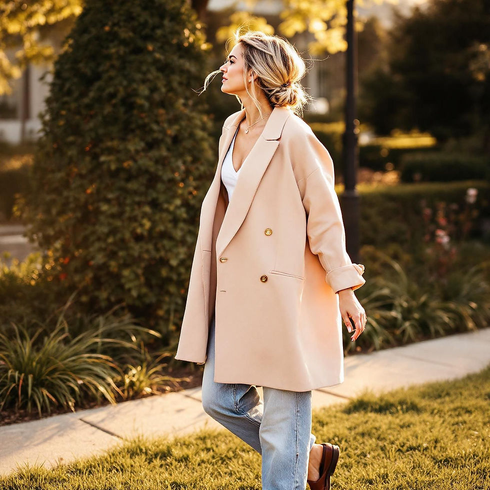 Effortless Edge: The unstructured blazer, jeans, and loafers – a uniform for golden afternoons.