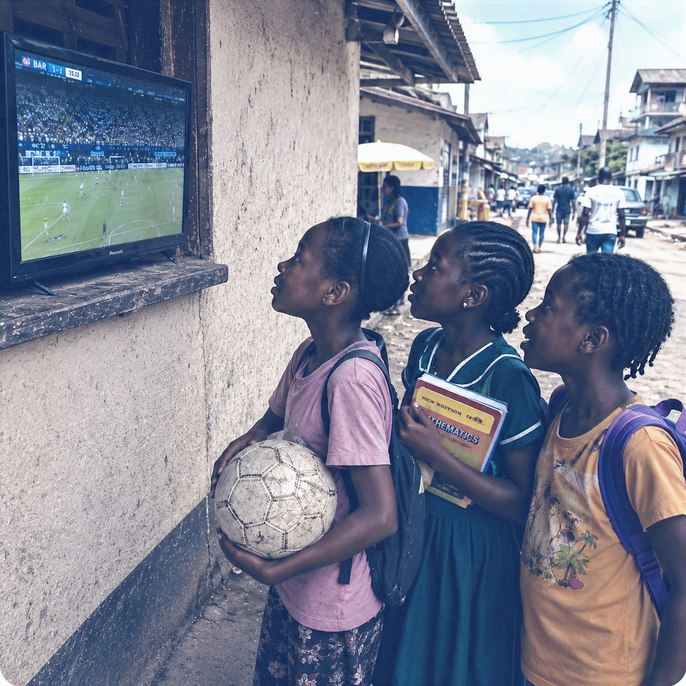Schoolchildren watching livestream football in Sierra Leone